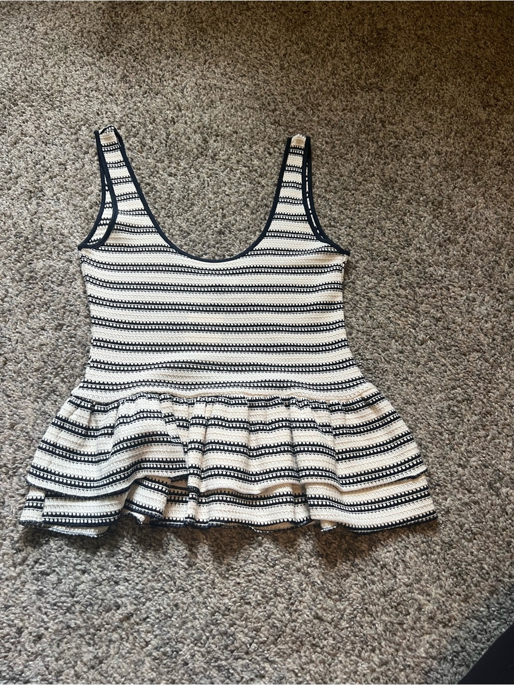 Striped Navyand White Peplum Tank Top
